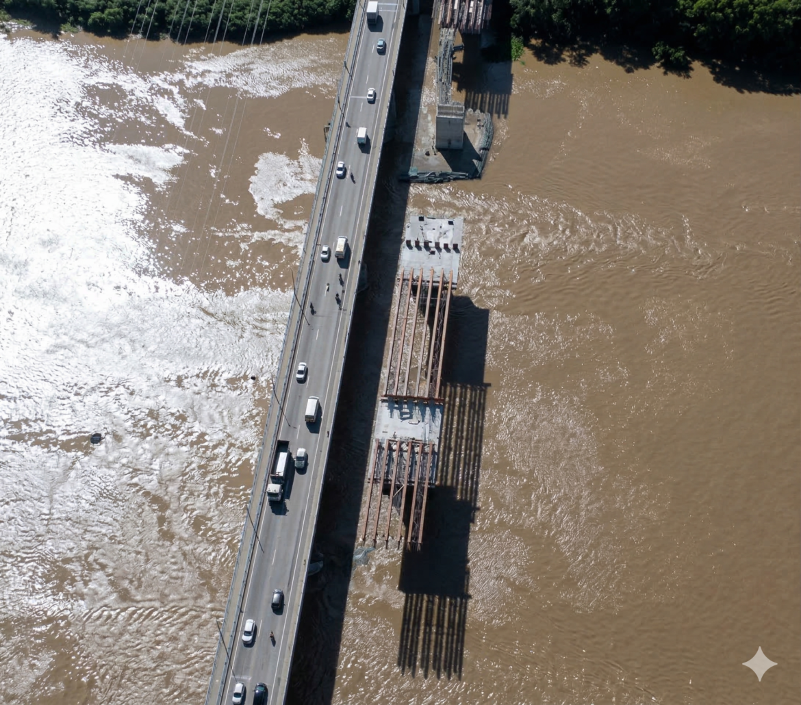 Ponte sob Rio Doce adota solução de aterro devido à baixa profundidade